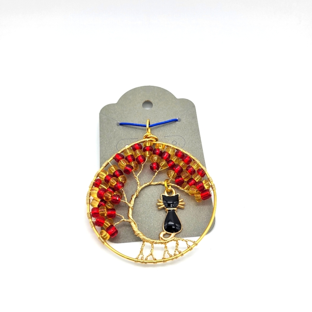 Halloween Cat tree of life pendant handmade by me!